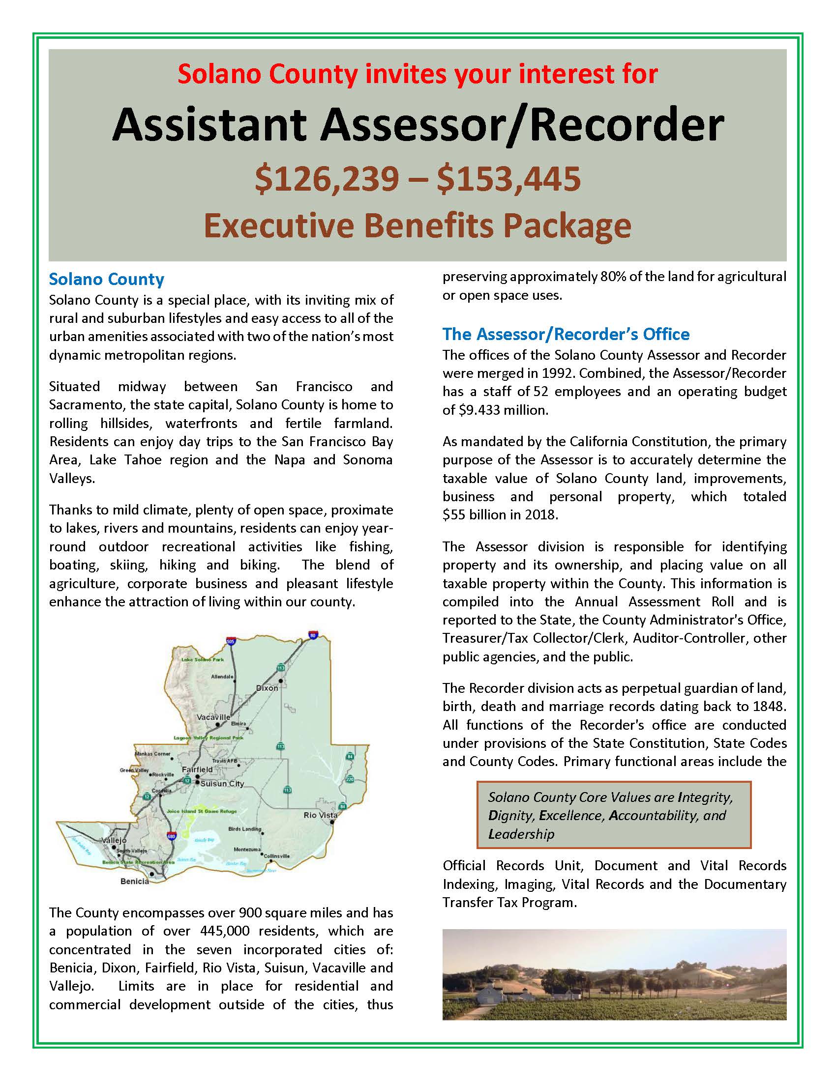 Job Announcement Assistant Assessor/Recorder County of Solano